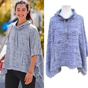 ATHLETA Blissful Poncho Women XL Heather Gray Marled Hoodie Exercise Yoga Pocket
